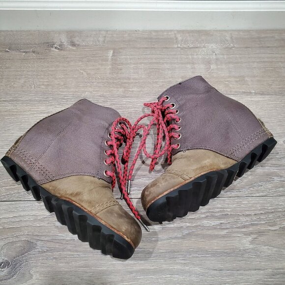 SOREL Women's PDX Boots Khaki Leather Canvas hidden Wedge Heel Lace Up Sz 9 READ - Picture 5 of 16